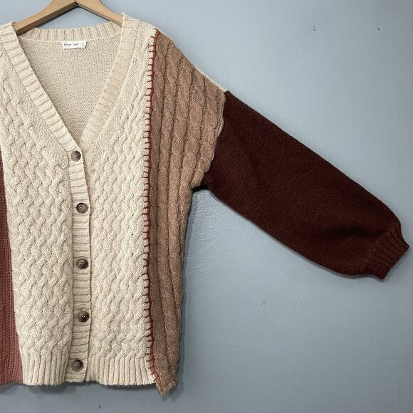 Hippie Fisherman Size Large Colorblock Cardigan Lagenlook Boho Artsy Cable Knit - Picture 3 of 10